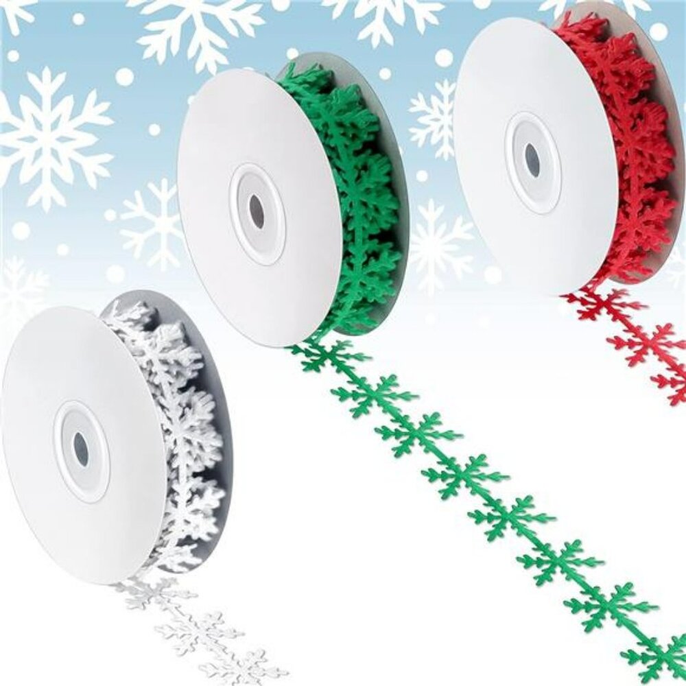 3 Rolls Christmas Snowflake Lace Ribbon Red Green White Trim for Holiday Crafts
